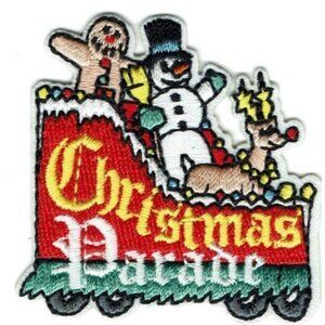 (2) two CHRISTMAS PARADE FLOAT Fun Patches Badges SCOUT GUIDES award